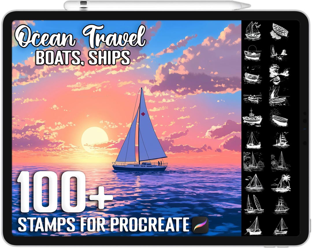 100+ Procreate Boats, Ships & Ocean Travel Scene Stamps, Realistic ...