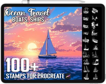 100+ Procreate Boats, Ships & Ocean Travel Scene Stamps, Realistic Brushes for Procreate, Instant Digital Download