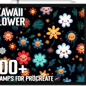 Más de 100 sellos de flores Procreate Kawaii, paquete único de pinceles de guía de flores Kawaii para Procreate, descarga digital instantánea