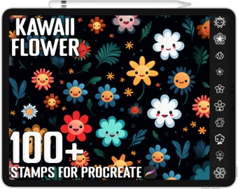 100+ Procreate Kawaii Flower Stamps, Unique Kawaii Flower Guide Brushset Bundle for Procreate, Instant Digital Download