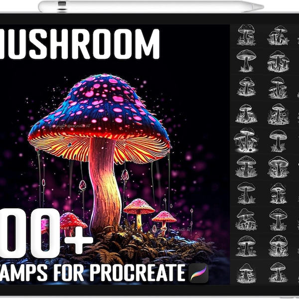 100+ Procreate Realistic Mushroom Stamps, Mushroom Brushes for Procreate, Instant Digital Download