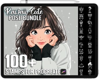 100+ Procreate Kawaii Cute Poses Stamps, Realistic Brushes for Procreate, Instant Digital Download