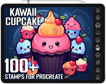 100+ Procreate Kawaii Cupcakes Stamps, Unique Kawaii Cupcakes Guide Brushset Bundle for Procreate, Instant Digital Download