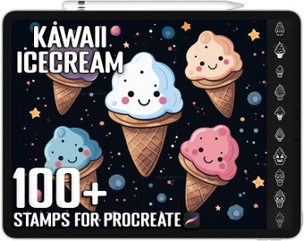 100+ Procreate Kawaii Icecream Stamps, Unique Kawaii Icecream Guide Brushset Bundle for Procreate, Instant Digital Download