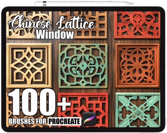 Plus de 100 pinceaux pour fenêtre en treillis chinois Procreate, pinceaux de texture réalistes pour procréer, téléchargement numérique instantané