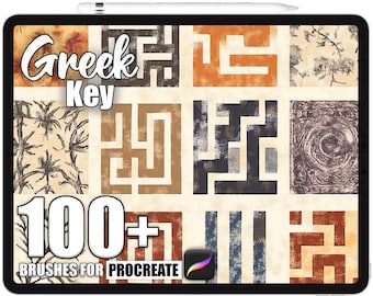 Más de 100 pinceles con patrones de clave griega para Procreate, pinceles de textura realistas para Procreate, descarga digital instantánea