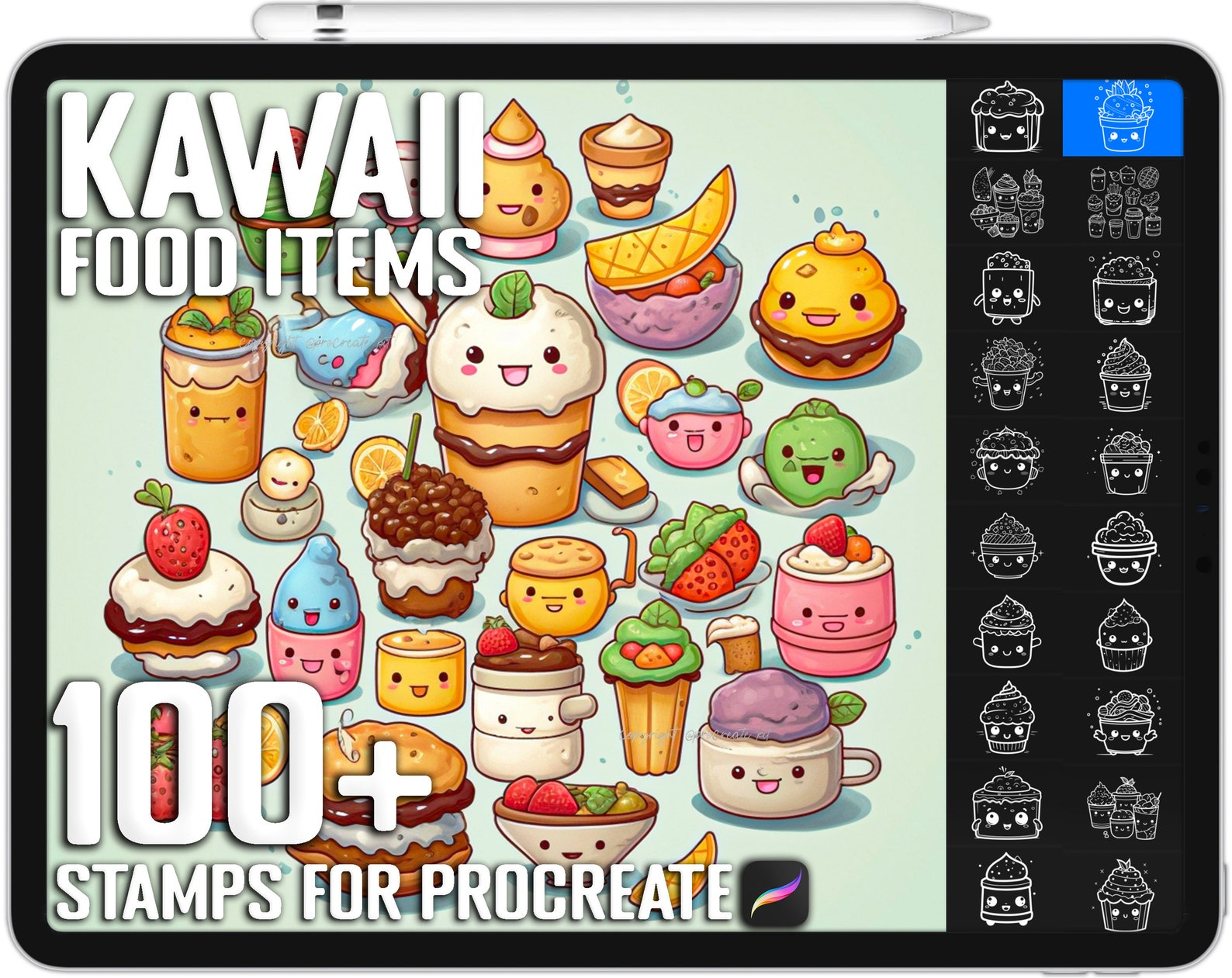 100+ Procreate Kawaii Food Items Stamps, Cute Kawaii Food Brushes for ...