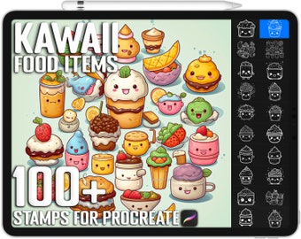 100+ Procreate Kawaii Food Items Stamps, Cute Kawaii Food Brushes for Procreate, Instant Digital Download