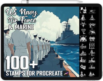 100+ Procreate US Navy, Air Force & Marine Scene Stamps, Realistic Brushes for Procreate, Instant Digital Download