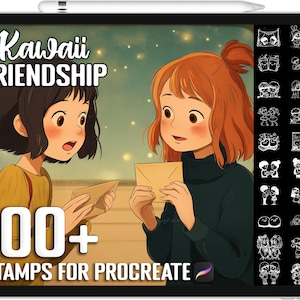 100+ Procreate Kawaii Friendship Moment Stamps, Realistic Brushes for Procreate, Instant Digital Download