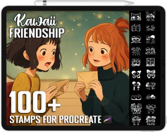 100+ Procreate Kawaii Friendship Moment Stamps, Realistic Brushes for Procreate, Instant Digital Download
