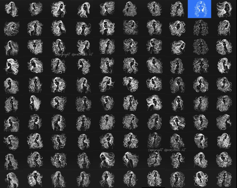 100 Procreate Realistic Long Hair Stamps Long Hair Brushes Etsy