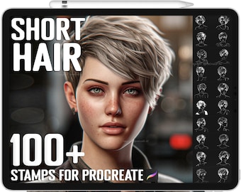 100+ Procreate Realistic Short Hair Stamps, Short Hair Brushes for Procreate, Instant Digital Download