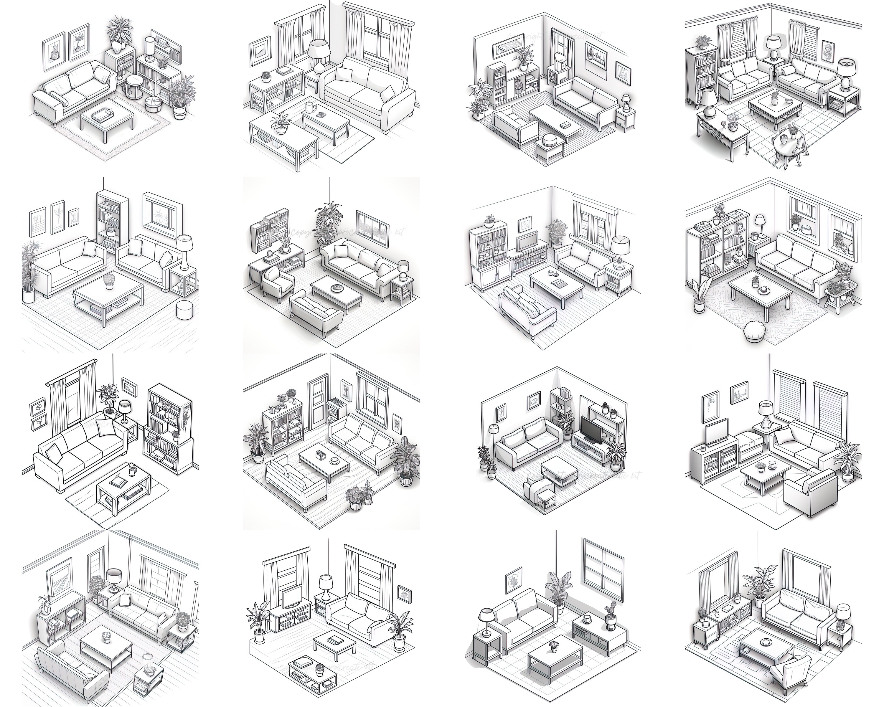 100+ Procreate Isometric Living Room Stamps, Isometric Living Room ...
