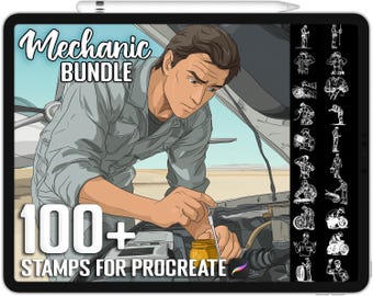100+ Procreate Mechanic Pose Stamps, Realistic Brushes for Procreate, Instant Digital Download