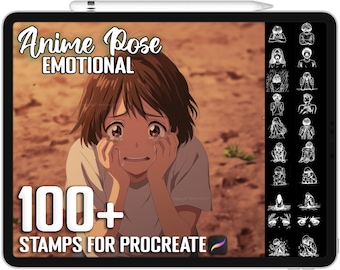 Mais de 100 carimbos de poses emocionais de anime para Procreate, pincéis realistas para Procreate, download digital instantâneo