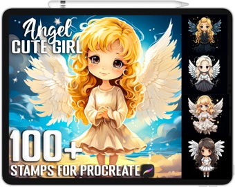 100+ Procreate Angel Baby Girl Stamps, Cute Angel Girl Brushes for Procreate, Instant Digital Download