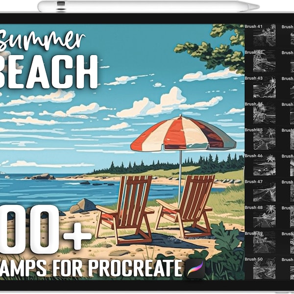 100+ Procreate Summer Beach Stamps, Summer Beach Brushes for Procreate, Instant Digital Download