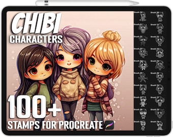 Oltre 100 francobolli Procreate Chibi Character Guide, Pennelli carattere Chibi per Procreate, Download digitale istantaneo