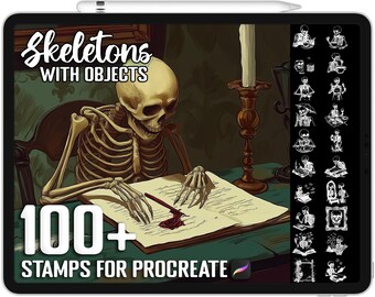 Más de 100 esqueletos de Procreate con sellos de objetos, pinceles realistas para Procreate, descarga digital instantánea