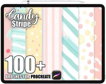 100種類以上のProcreate用キャンディストライプブラシ、Procreate用リアルなテクスチャブラシ、即時デジタルダウンロード