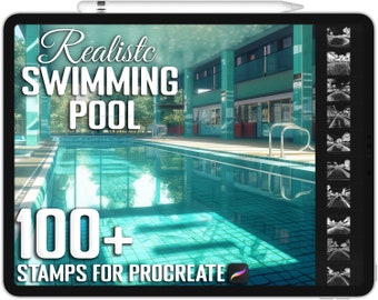 100+ Procreate Swimming Pool Stamps, Swimming Pool Brushes for Procreate, Instant Digital Download