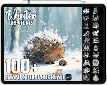 Más de 100 sellos de criaturas mágicas invernales para Procreate, pinceles realistas para Procreate, descarga digital instantánea