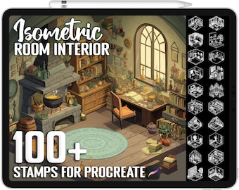 100+ Procreate Isometric Room Interior Stamps, Realistic Brushes for Procreate, Instant Digital Download