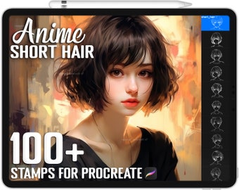 100+ Procreate Anime Short Hair Stamps, Short Hair Guide Brushes for Procreate, Instant Digital Download