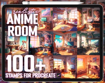 Procreate Anime Room Stamps, Anime Room Brushes para Procreate, Descarga digital instantánea