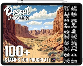 Oltre 100 timbri Procreate Desert Landscapes & Frontier Scenery, pennelli realistici per Procreate, download digitale istantaneo