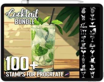 100+ Procreate Cocktail Scene Stamps, Realistic Brushes for Procreate, Instant Digital Download
