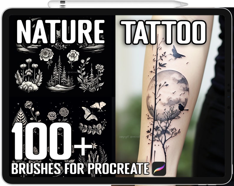 100+ Procreate Nature Tattoo Stamps, Nature Tattoo Guide Bundle for ...