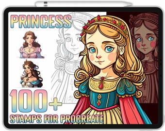 Procreate Princess Stamps, Princess Brushes for Procreate, Instant Digital Download