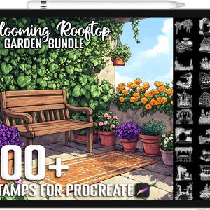 100+ Procreate Blooming Rooftop Garden Stamps, Brushes for Procreate, Instant Digital Download