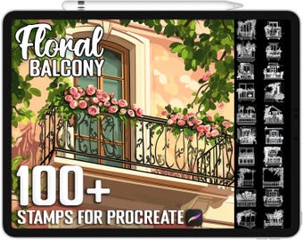 100+ Procreate Floral Balcony Stamps, Brushes for Procreate, Instant Digital Download