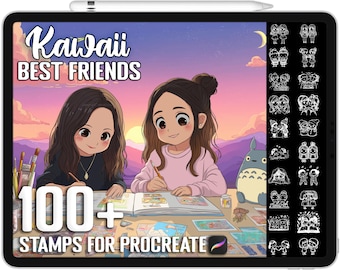 100+ Procreate Kawaii Best Friends Stamps, Realistic Brushes for Procreate, Instant Digital Download