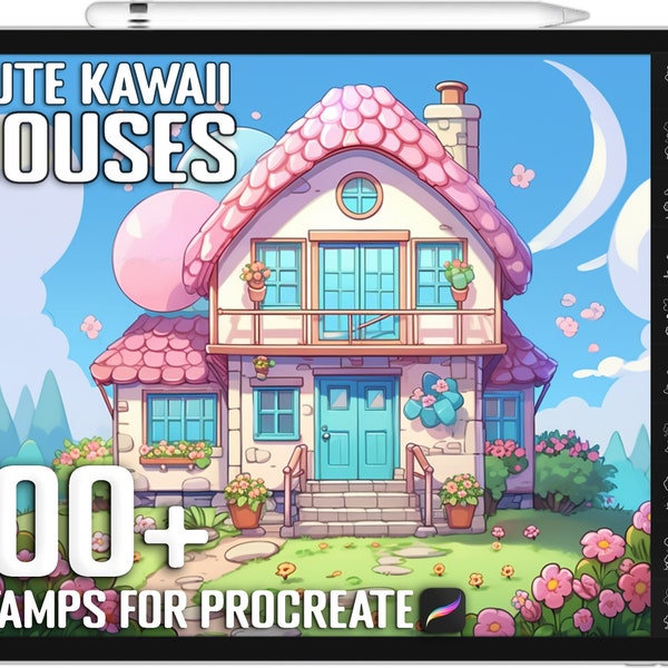 100+ Procreate Kawaii Houses Stamps, Kawaii Houses Brushes for Procreate, Instant Digital Download