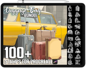 100+ Procreate Luggage Bag Scene Stamps, Realistic Brushes for Procreate, Instant Digital Download