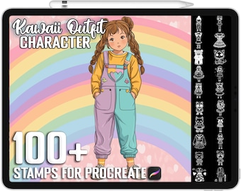 100+ Procreate Kawaii Character Outfit Stamps, Realistic Brushes for Procreate, Instant Digital Download
