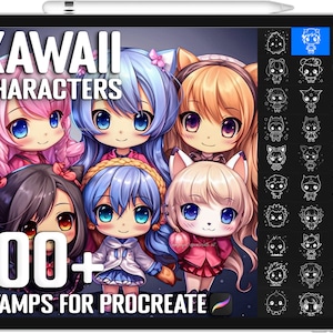 100+ Procreate Kawaii Character Stamps, Kawaii Character Brushes for Procreate, Instant Digital Download