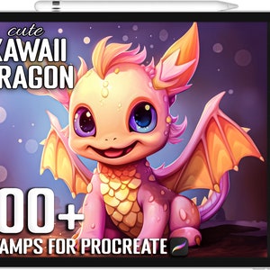 Más de 100 sellos de dragón Kawaii Procreate, paquete único de pinceles de guía de dragón Kawaii para Procreate, descarga digital instantánea