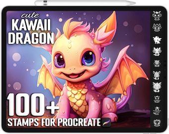 100+ Procreate Kawaii Dragon Stamps, Unique Kawaii Dragon Guide Brushset Bundle for Procreate, Instant Digital Download