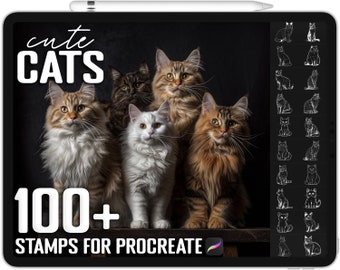 100+ Procreate Cat Stamps, Cat Brushes for Procreate, Instant Digital Download