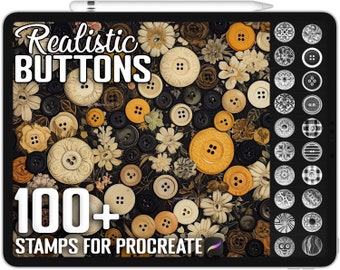Oltre 100 timbri realistici per bottoni Procreate, pennelli per bottoni per camicie per Procreate, download digitale istantaneo