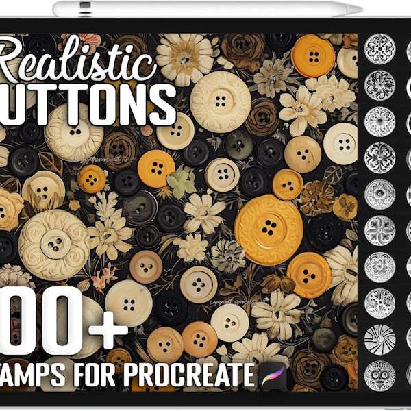 100+ Procreate realistische Button Stempel, Shirt Coat Button Brushes für Procreate, Sofortiger digitaler Download