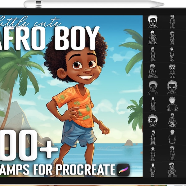 100+ Procreate Little Afro Boy Stamps, Cute Afro Boy Brushes for Procreate, Instant Digital Download