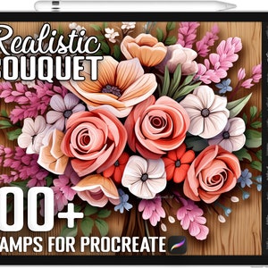 100 種類以上の Procreate ブーケ スタンプ、Procreate 用ブーケ ガイド ブラシセット バンドル、即時デジタル ダウンロード