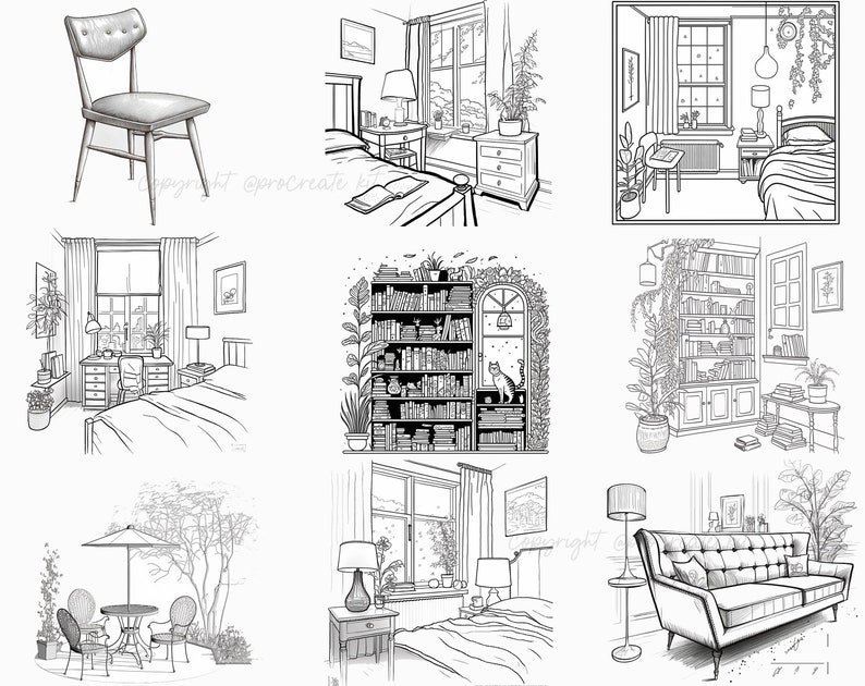 Procreate Furniture Stamps, Furniture Brushes for Procreate, Instant Digital Download image 4