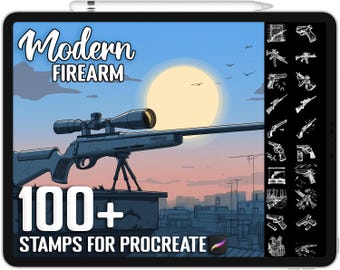 Oltre 100 timbri classici e moderni per armi da fuoco Procreate, pennelli realistici per Procreate, download digitale istantaneo